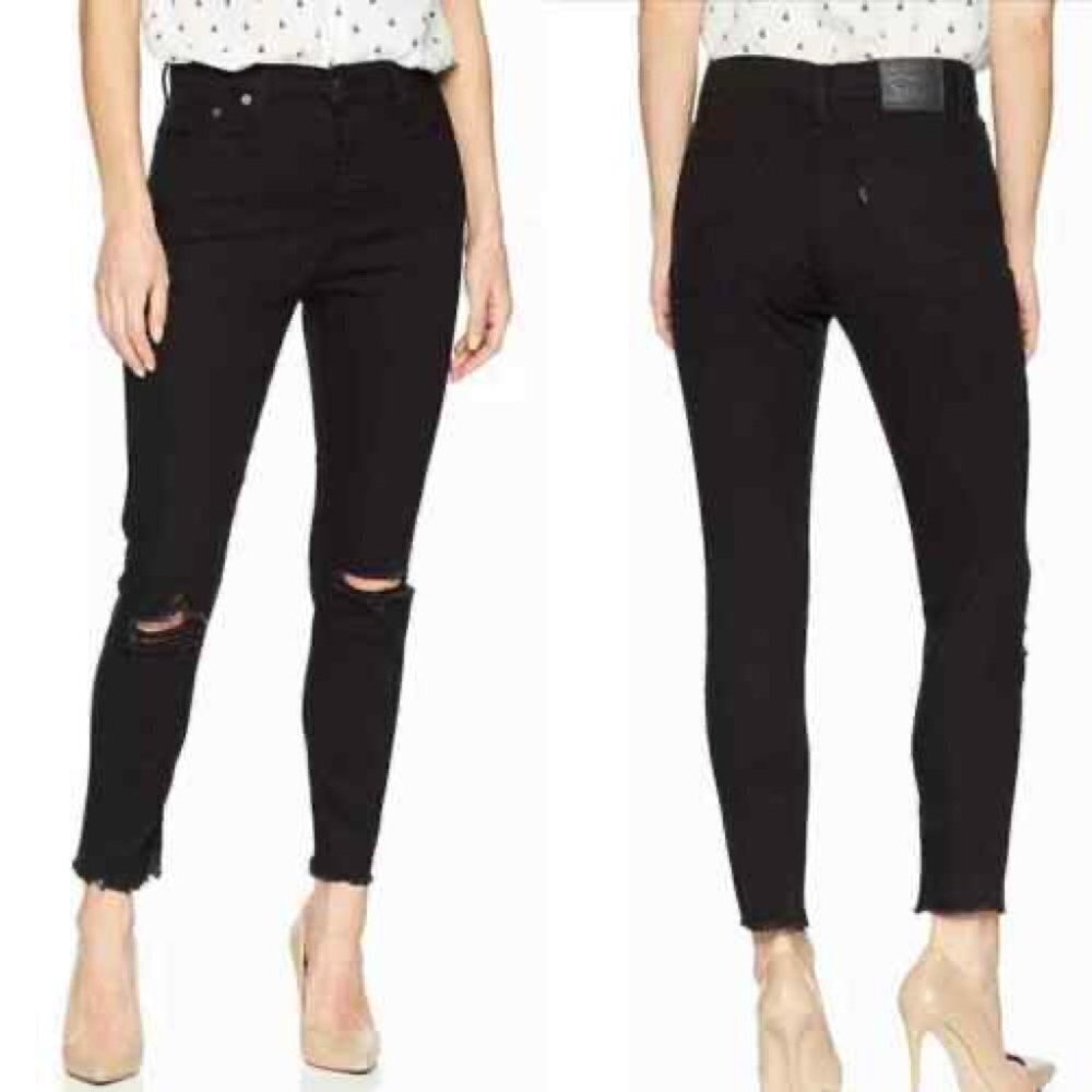 Leith size 24 Black Mid Rise Skinny Ankle Distressed Raw Hem Jeans